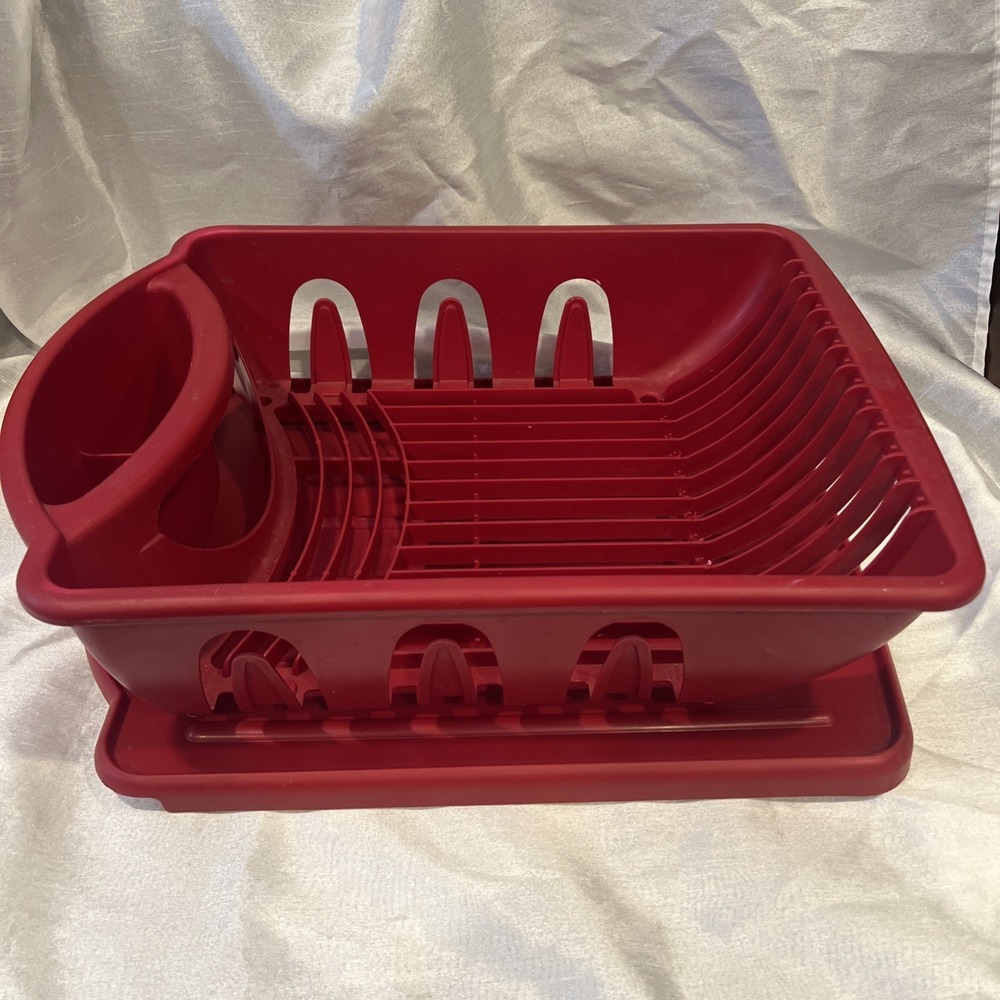 Vintage‎ Sterilite 2pc RED  Dish Drying Rack Drainer   17"x13" - 0619